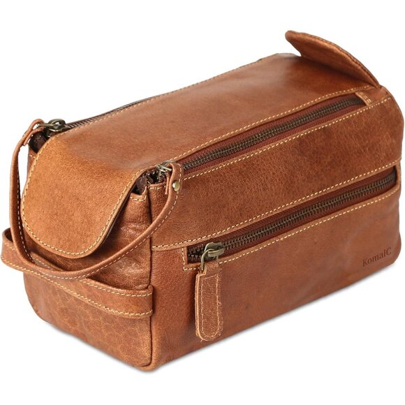 Unisex Chicago Tan Premium Buffalo Leather Toiletry Bag Travel Shaving kit - Picture 9 of 9